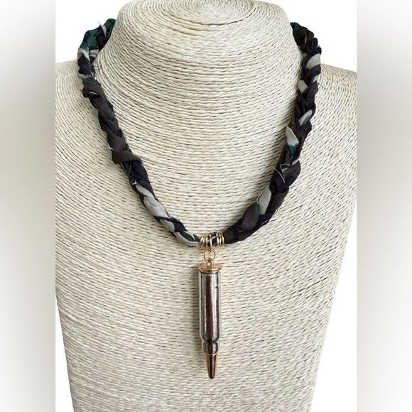 Bandana Necklace with Faux Bullet Charm Rough Edge Hunter - Picture 1 of 3